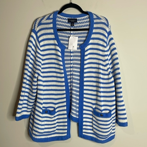 Lands’ End | Women Blue White Knit Cardigan Thick Plus Size 1X - Picture 1 of 6